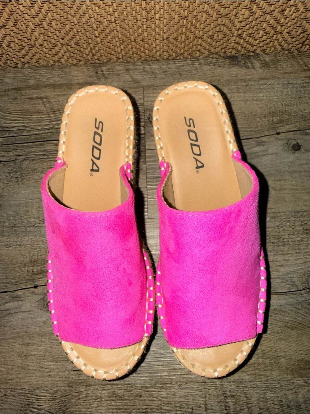 Soda Neon Pink Espadrille Platform Slide